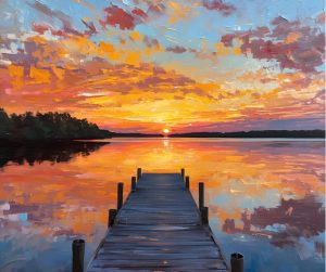 A home owner's private dock and the St John's River during a dramatic sunset.